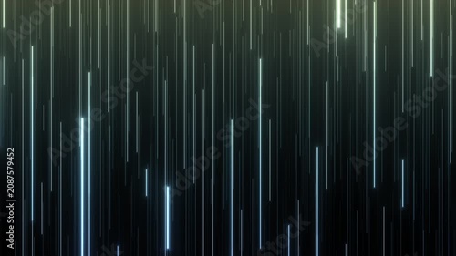 縦に流れる青緑の光線が走る抽象テクノ背景