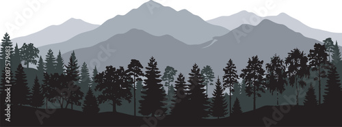 Silhouette of trees in front of mountains