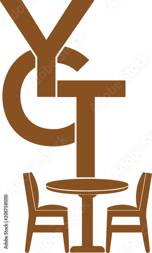 Monogram Logo YCT letter with Table and Chairs Icon
