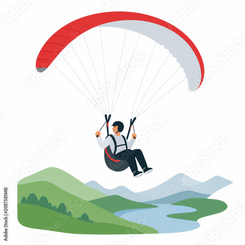 Man Paragliding Over Mountains Flat Vector Illustration