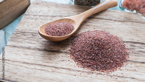 Fine black salt from the Himalayas on a cutting board