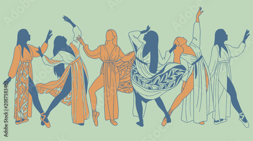 多様な女性たちが優雅に踊る姿を、ミニマルなイラストレーションで表現した作品。