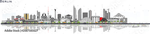 Fotografía Detailed of berlin cityscape with brandenburg gate, red double-decker bus, and m