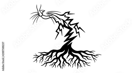 Tableau sur toile Abstract Cat Head and Tree Roots Silhouette - Creative Illustration