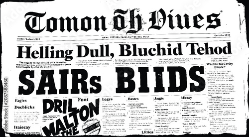 Fotografie Distressed vintage daily news template with stylized lettering