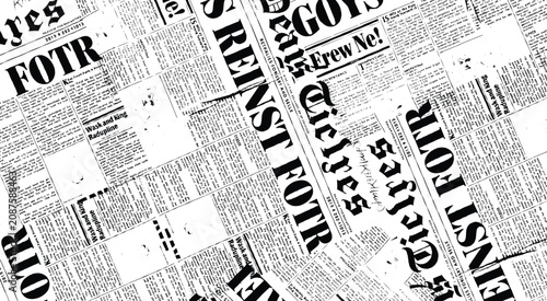 Foto Grunge newspaper background with distorted black and white text
