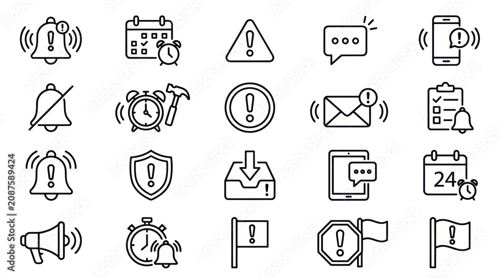 Fototapeta premium Digital notification and communication line icon set.