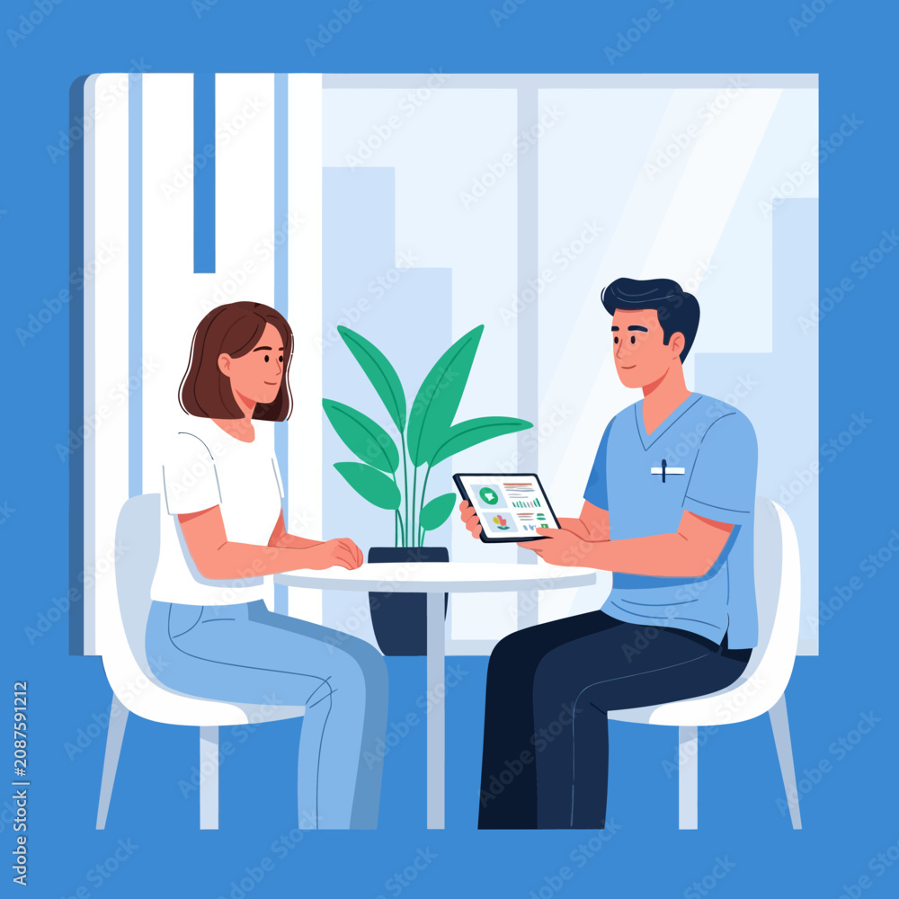 Fototapeta premium Professional Consultation Meeting With Tablet Patient Discussion