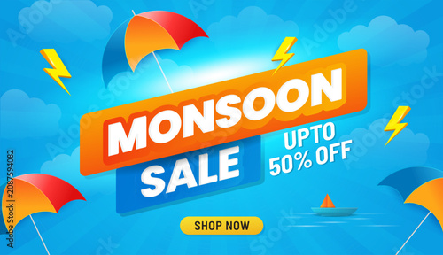 Canvastavla Monsoon sale banner templates set, Rainy season background, Monsoon special offe