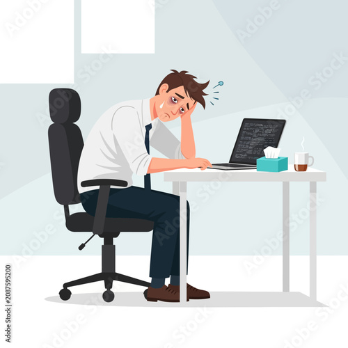 Overworked Employee Experiencing Burnout And Stress At Desk