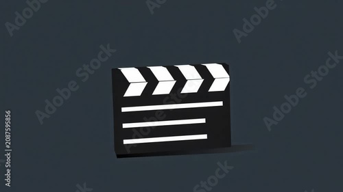 Minimalist 3D Clapperboard Animation on Dark Background.
