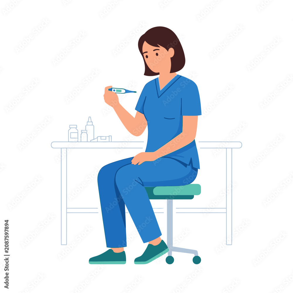 Fototapeta premium Nurse Checking Temperature With Digital Thermometer For Medical Health
