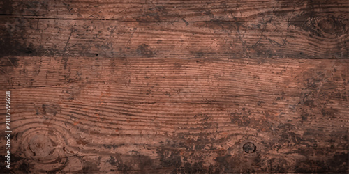 Quadro su tela Aged Dark Brown Wood Texture Background with Rough Vintage Plank Surface Pattern