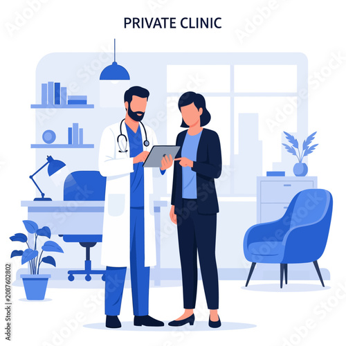 Medical Consultation In A Modern Private Clinic Showing Patient Care And Health Services