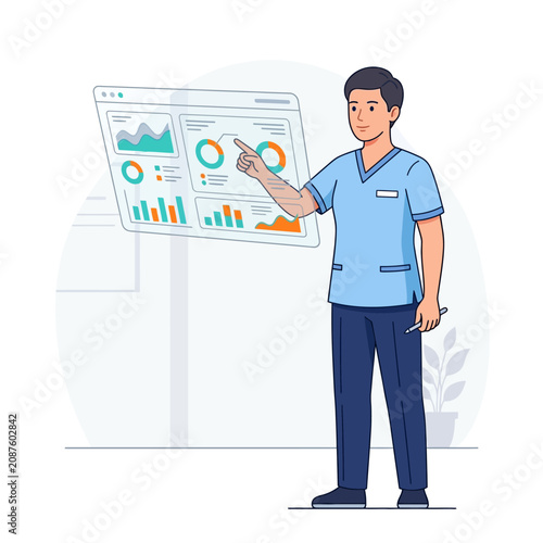 Medical Professional Analyzing Financial Health Data On A Digital Display