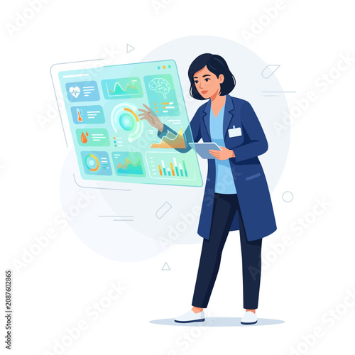 Medical Professional Analyzing Futuristic Health Data Interface With Precision