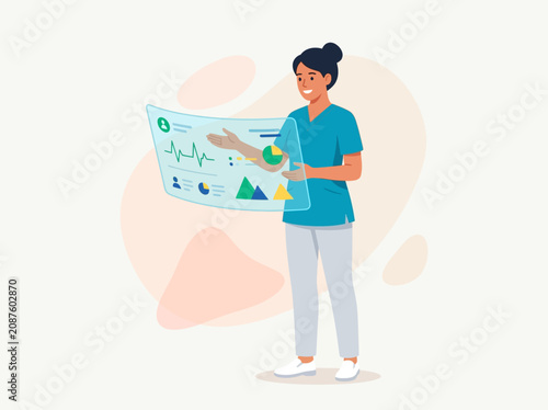Medical Professional Analyzing Futuristic Health Data Display With Technology