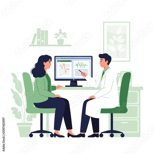Medical Consultation Showing Health Data And Discussion With Patient