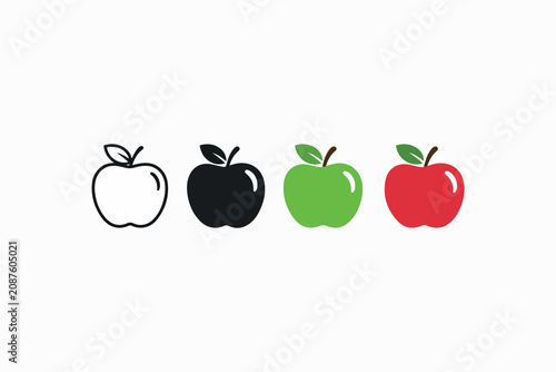 Set of four different apple icons isolated on white background for simple modern design.