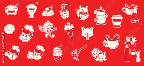 food sticker pack noodle, ice cream, coffee and rice cute 
