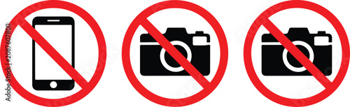 Konstfotografi Set of prohibition signs showing no photography and no mobile phone symbols for