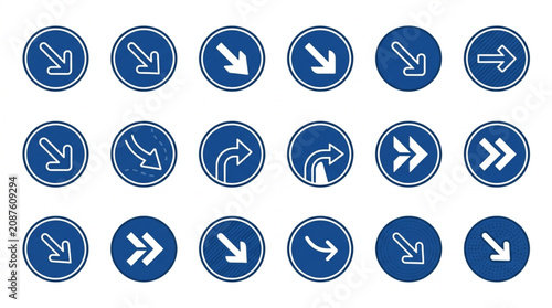 Fotografie Collection of blue circular traffic direction signs.