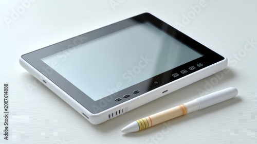 Modern Tablet Device on a Clean Surface with Stylus Pen Ready for Use in Digital Art and Design Projects