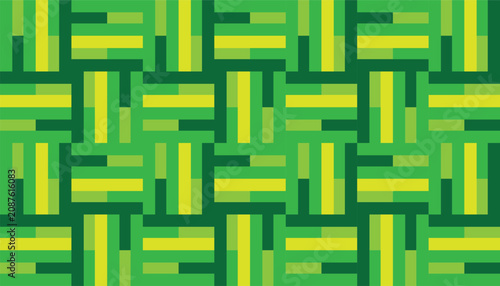 Cuadro en lienzo Seamless pattern background with an abstract geometric woven or basket-weave effect in various shades of green and yellow