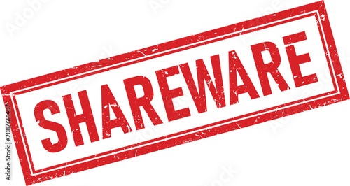 Fotografía Red rectangular rubber ink stamp showing the word shareware with a heavy distres