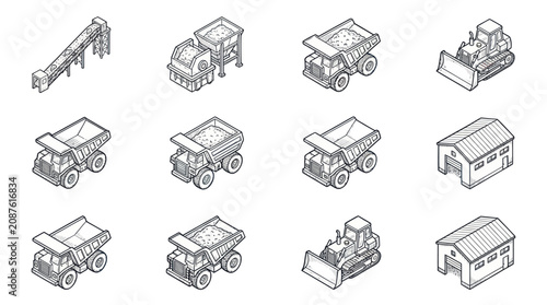 Fotografia Collection of Hand Drawn Construction Vehicles and Buildings.