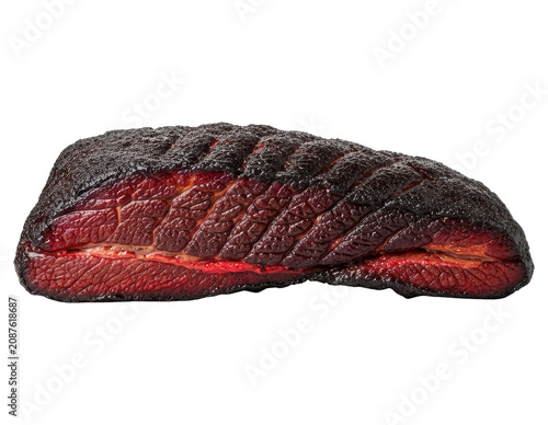 Smoked beef brisket meat portion for culinary presentation isolated over transparent background