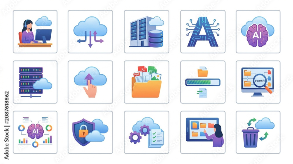 Fototapeta premium Colorful flat design technology and business icons set.