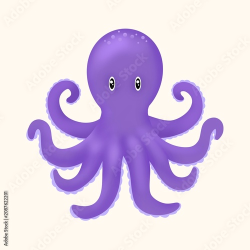 Purple Octopus Illustration. Cartoon Octopus Isolated. Cute Marine Octopus