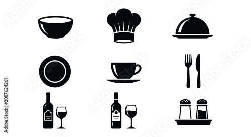 Tableau sur toile Restaurant related silhouettes against a white background bowl serving dish dinn