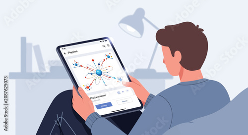 Young man using a tablet for network analysis and data visualization.