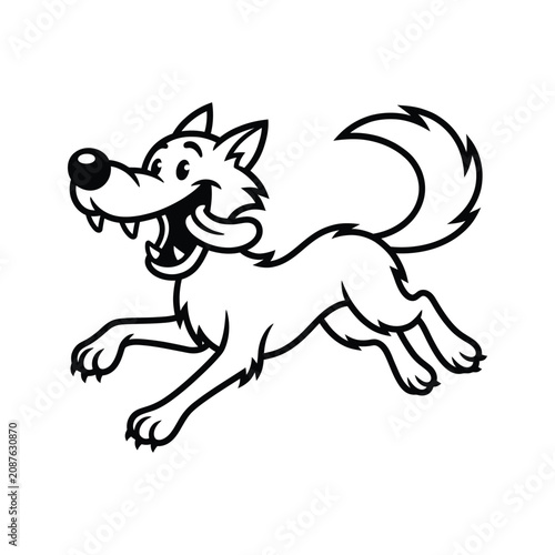 Cute happy cartoon wolf vector illustration with friendly illustration cheerful character