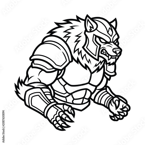 Armored wolf warrior mascot vector drawing with character predator fighting illustration