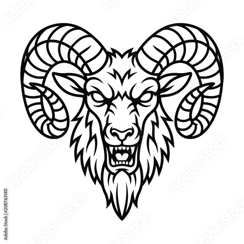 Fierce bighorn ram head emblem vector illustration with wildlife aggressive illustration strength