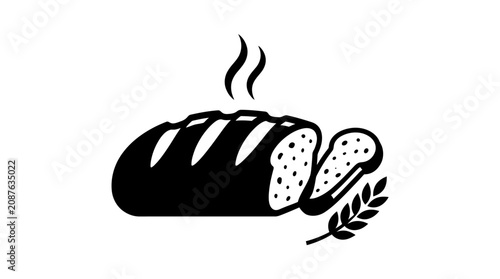 Fotografie Fresh Homemade Bread Loaf with Wheat Grain Silhouette Illustration