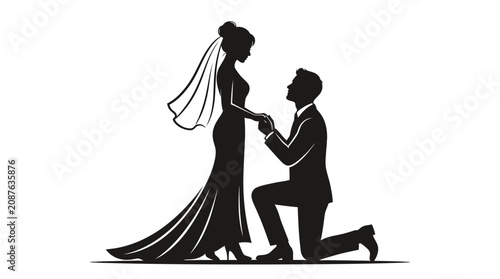 Foto Romantic Silhouette of a Groom Proposing Marriage to His Beautiful Bride