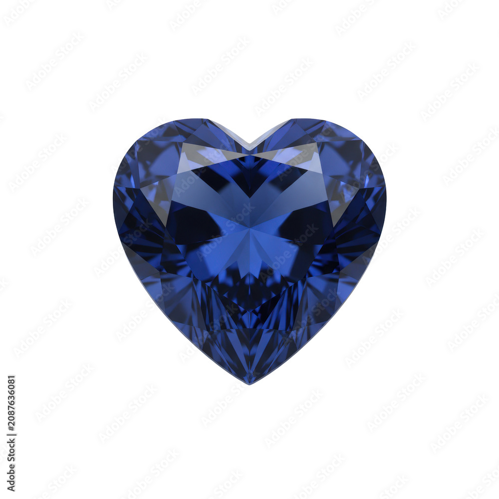 Fototapeta premium A single heart shaped blue sapphire gemstone with intricate facets on a white background under soft studio lighting romantic luxury concept