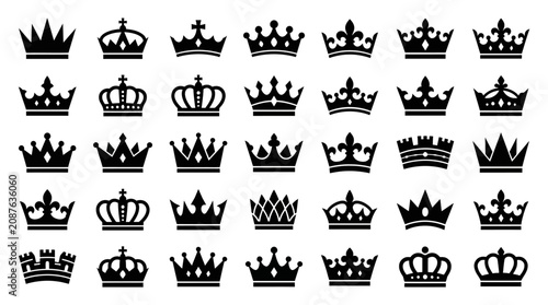 Fotografie Collection of Royal Crown Silhouette Vector Icons for Luxury Design