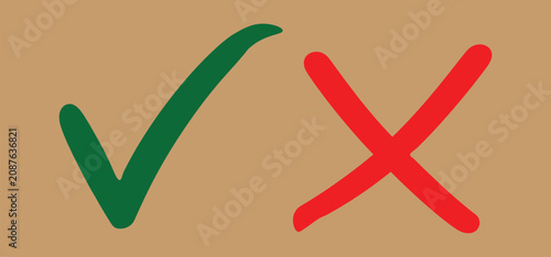Foto A green check mark symbol and a red cross symbol placed side by side