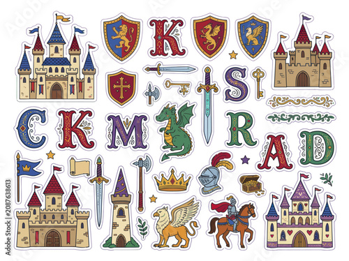Medieval Kingdom Stickers Collection with Castles Knights and Dragons.