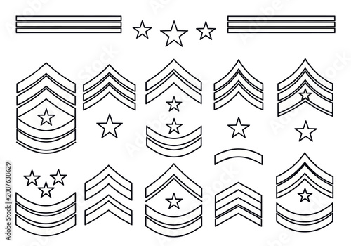 Fotografie Military Rank Insignia Collection - Chevrons, Bars, and Stars.