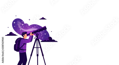 Man with telescope observing the starry night sky.