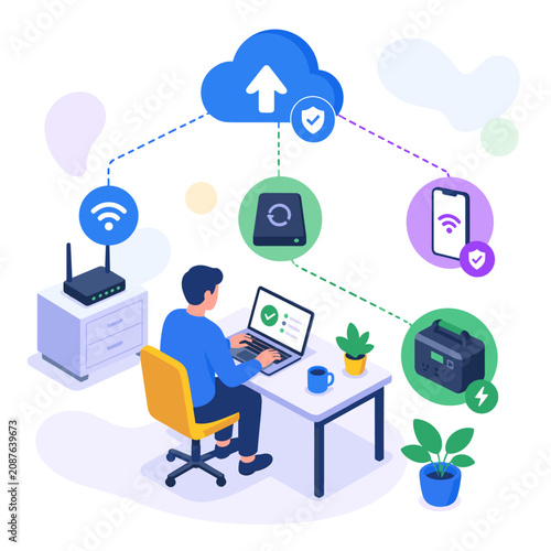 Person Using Computer for Cloud Data Upload and Connectivity.
