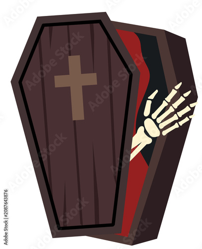 Obraz na plátně A terrifying Halloween coffin with a dead person's hand inside.