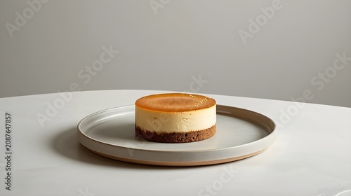 Whole Mini Caramel Cheesecake with Glaze on Elegant Minimal Plate