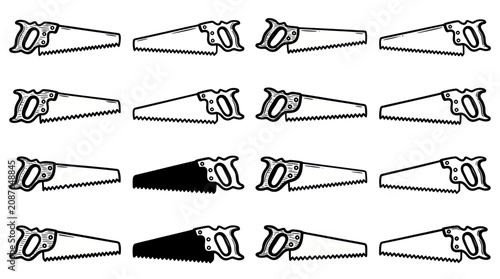 фотографія Collection of Vintage Hand Saws in a Repeating Pattern.